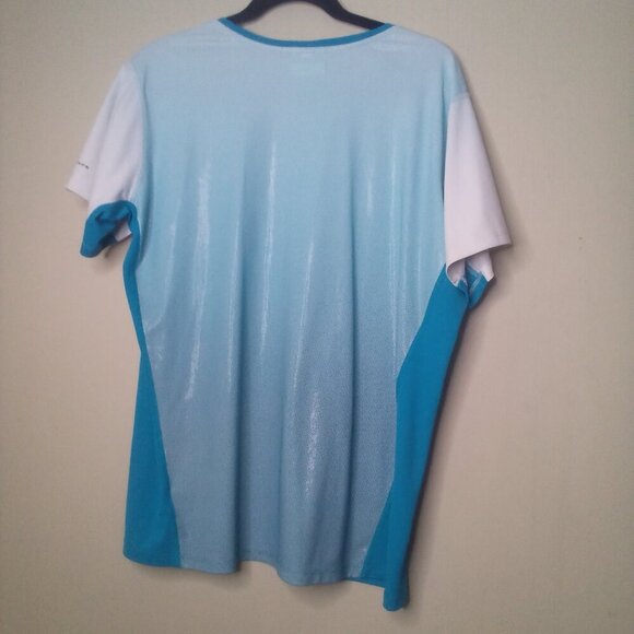 Columbia Shirt Women 1X Short Sleeve Active Athletic Omni-Shade Blue Teal White - Picture 5 of 16